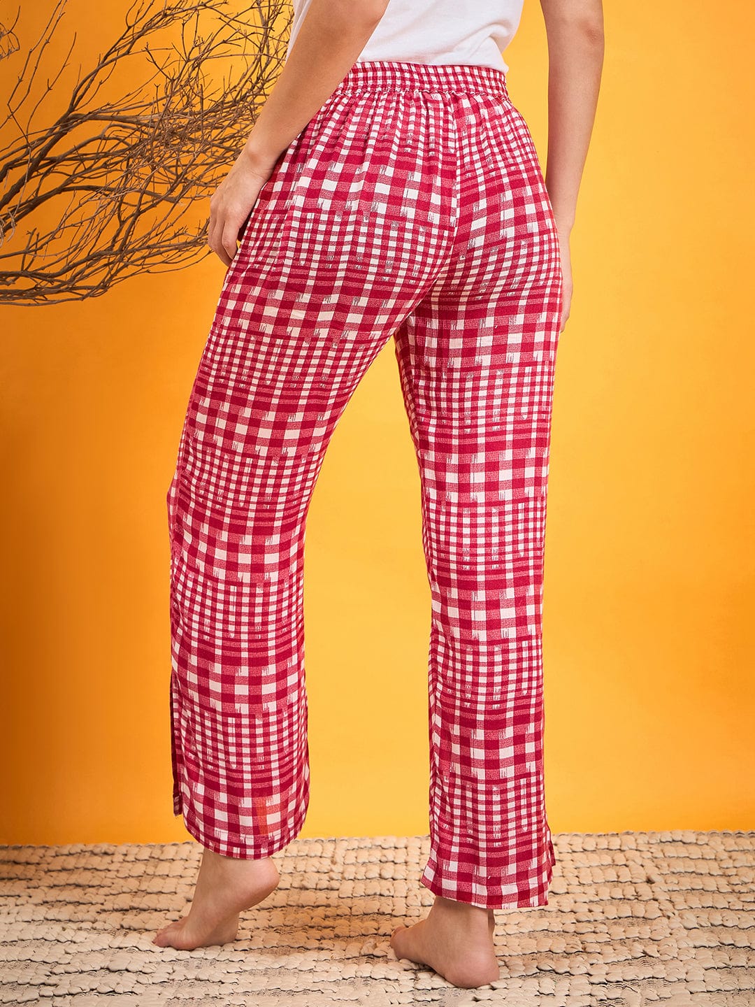 The Kaftan Company Pyjamas Red And White Checked Lounge Pants