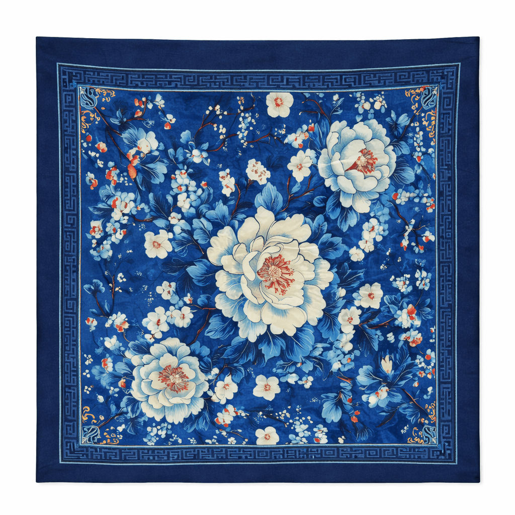 The Kaftan Company Scarfs One size Blue Azure Peony Silk Scarf