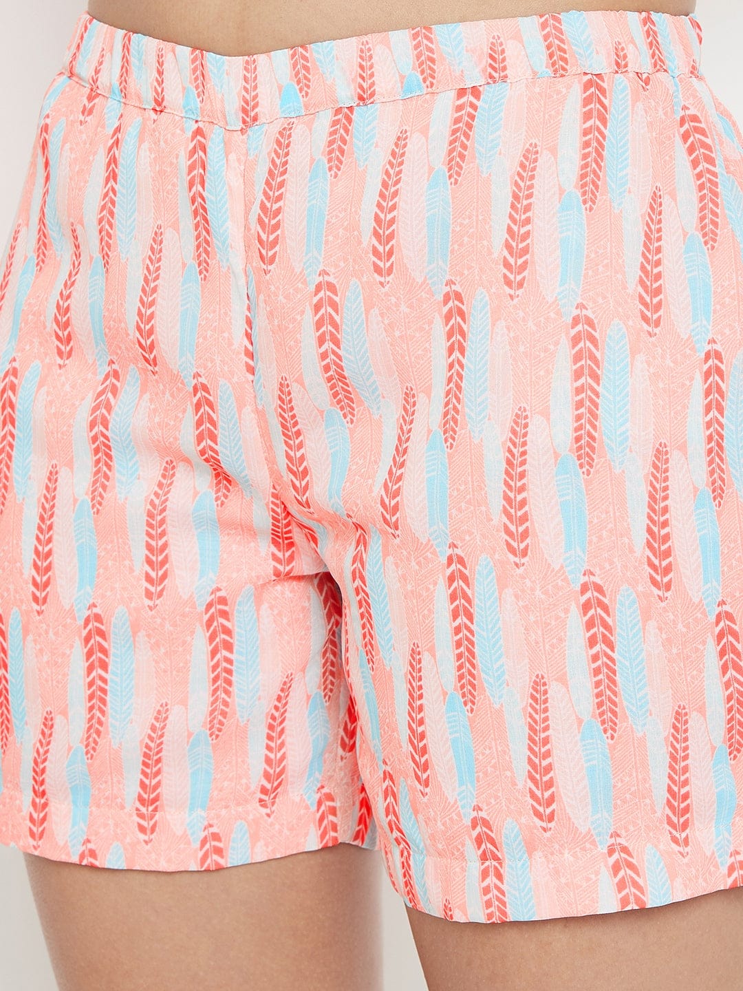 The Kaftan Company Shorts Set Feather Print Georgette Shorts Set