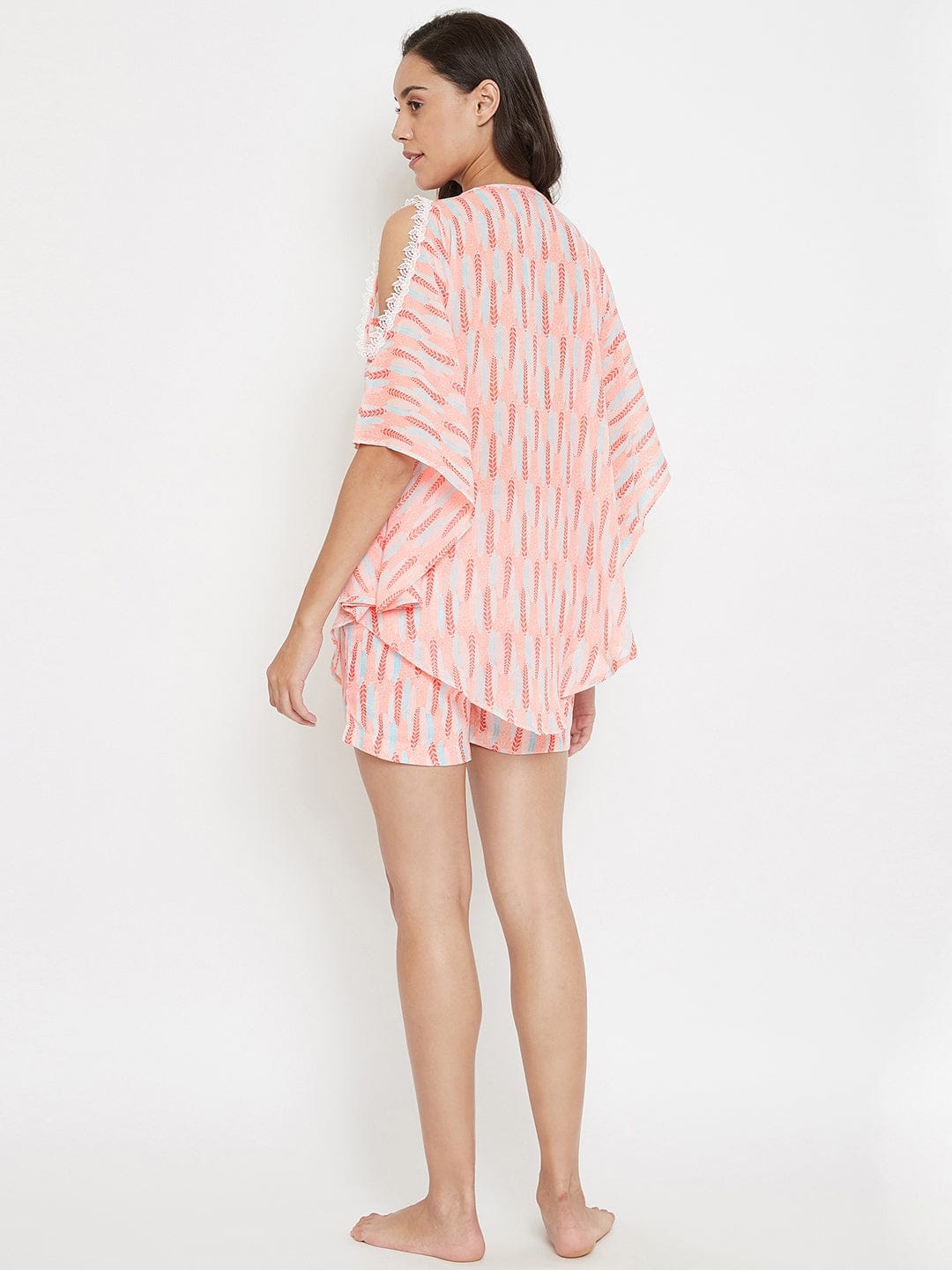 The Kaftan Company Shorts Set Feather Print Georgette Shorts Set