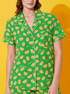 The Kaftan Company Shorts Set Green Citrus Print Crepe Shirt and Shorts Set for Women