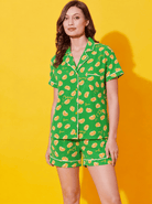 The Kaftan Company Shorts Set Green Citrus Print Crepe Shirt and Shorts Set for Women