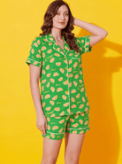 The Kaftan Company Shorts Set Green Citrus Print Crepe Shirt and Shorts Set for Women