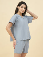 The Kaftan Company Shorts Set Grey Linen Shorts Nightwear Set - Boxy Fit Top & Breezy Comfort