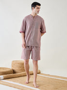 The Kaftan Company Shorts Set Mens Red Checks Cotton Shorts Set
