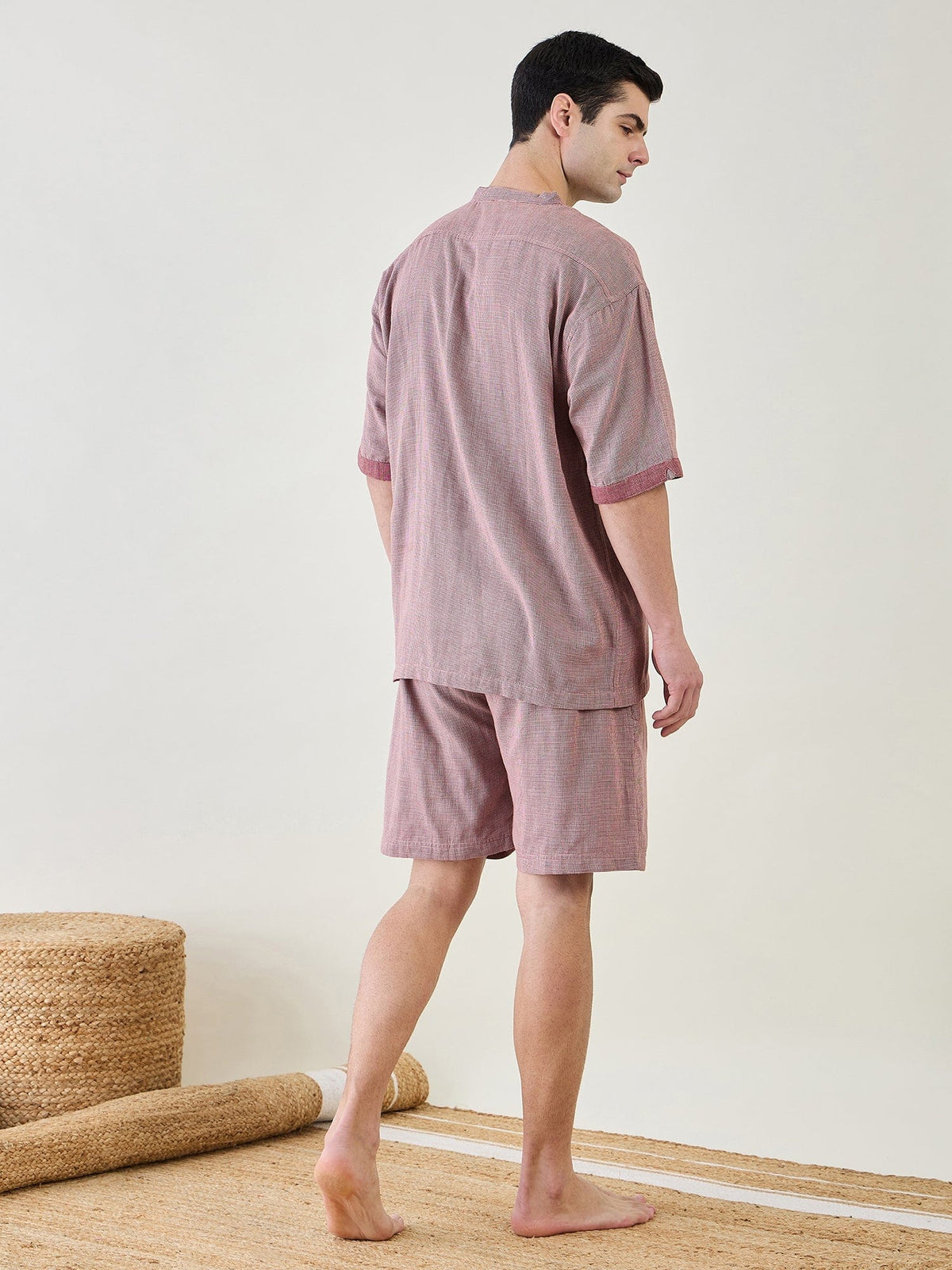 The Kaftan Company Shorts Set Mens Red Checks Cotton Shorts Set