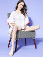 The Kaftan Company Shorts Set White Stripes Schiffli Cotton Shorts and Kaftan Set