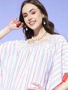 The Kaftan Company Shorts Set White Stripes Schiffli Cotton Shorts and Kaftan Set