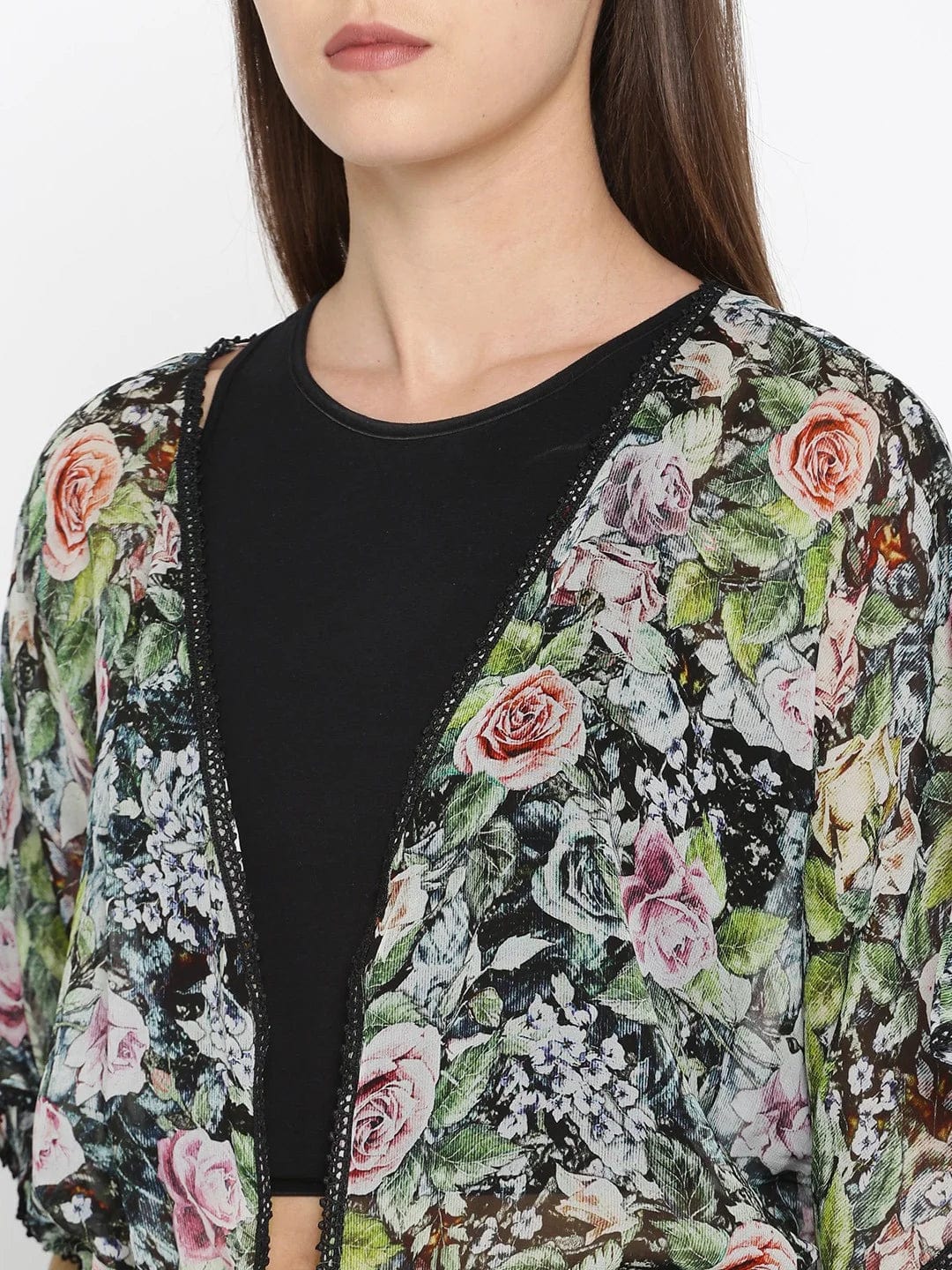 The Kaftan Company Shrug Black Roses and Flora Kaftan Shrug