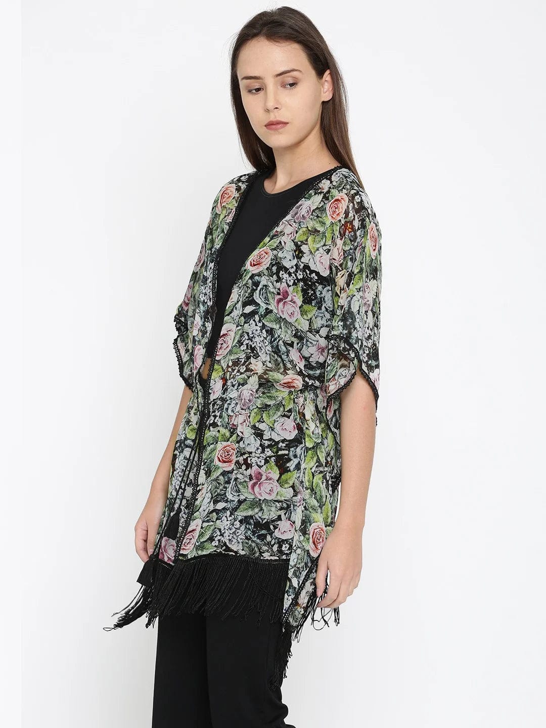 The Kaftan Company Shrug Black Roses and Flora Kaftan Shrug