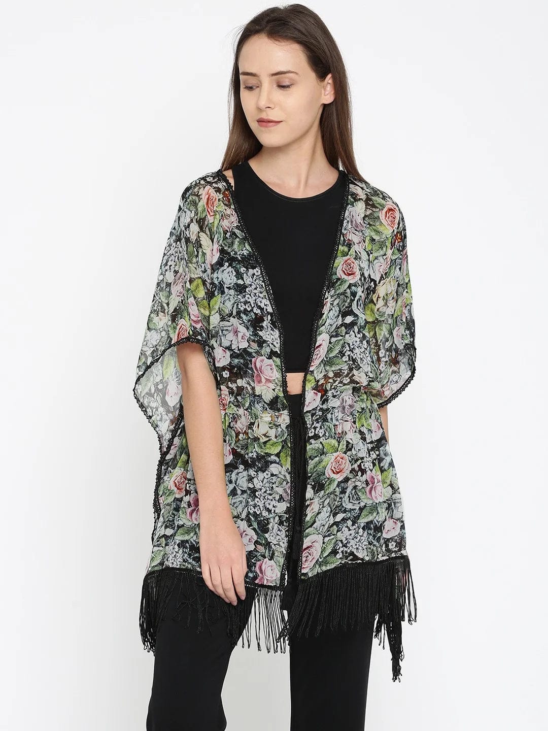 The Kaftan Company Shrug Black Roses and Flora Kaftan Shrug