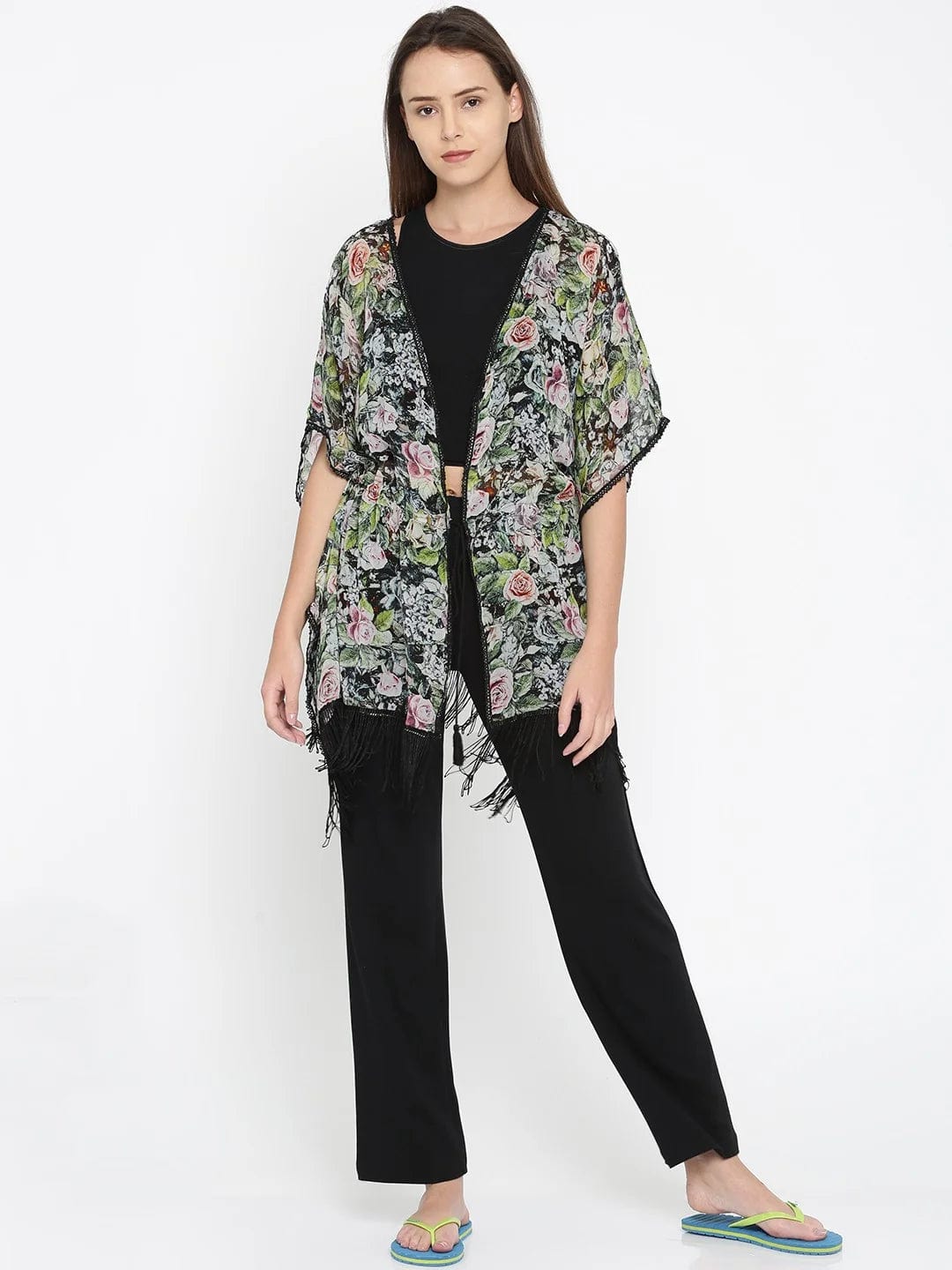The Kaftan Company Shrug Black Roses and Flora Kaftan Shrug