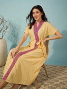 The Kaftan Company Sleep Gown Butter Yellow Modal Wrap Sleep Gown with Printed Collar
