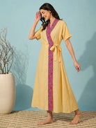 The Kaftan Company Sleep Gown Butter Yellow Modal Wrap Sleep Gown with Printed Collar