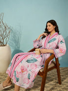 The Kaftan Company Sleep Gown Pink Floral Print Wrap Sleep Gown with Belt