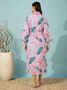 The Kaftan Company Sleep Gown Pink Floral Print Wrap Sleep Gown with Belt