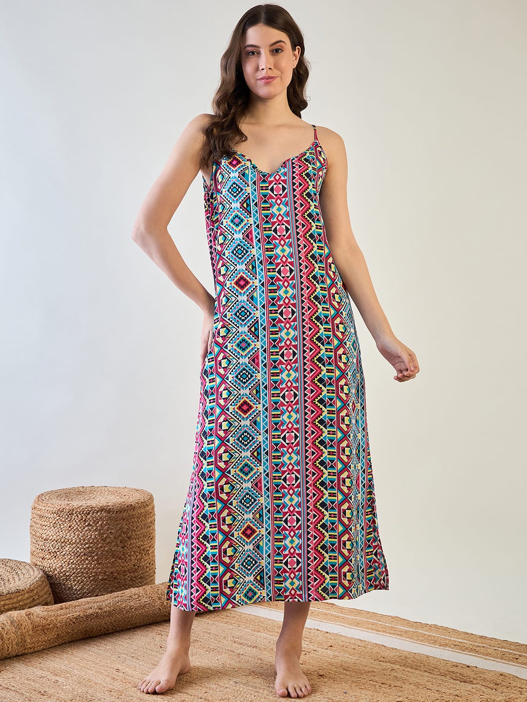 The Kaftan Company Sleep Gowns Aztec Slip and Blue Dobby Elegant Gown Set