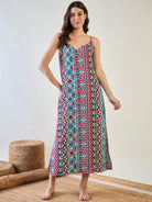 The Kaftan Company Sleep Gowns Aztec Slip and Blue Dobby Elegant Gown Set