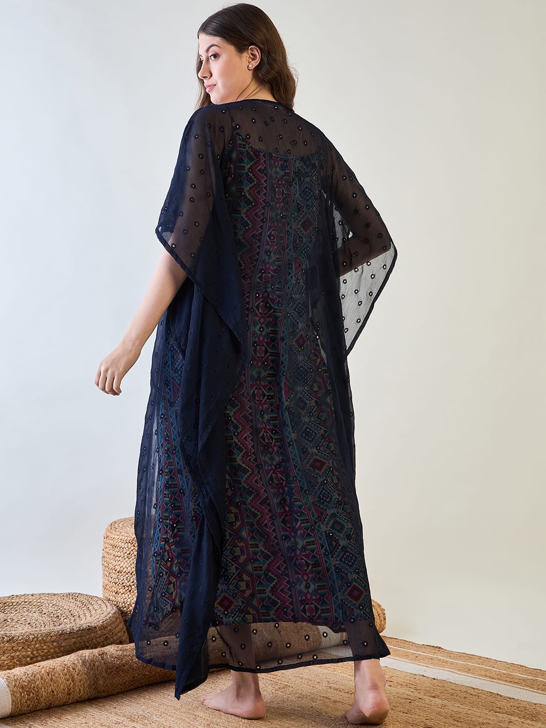 The Kaftan Company Sleep Gowns Aztec Slip and Blue Dobby Elegant Gown Set