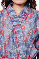 The Kaftan Company Sleep Gowns Blue Cotton Blend Floral Wrap Nightgown with Tie Belt