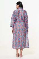 The Kaftan Company Sleep Gowns Blue Cotton Blend Floral Wrap Nightgown with Tie Belt