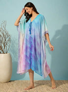 The Kaftan Company Sleep Gowns Blue Lilac Ombre Georgette Robe and Satin Slip Nightgown Set