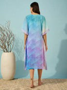 The Kaftan Company Sleep Gowns Blue Lilac Ombre Georgette Robe and Satin Slip Nightgown Set
