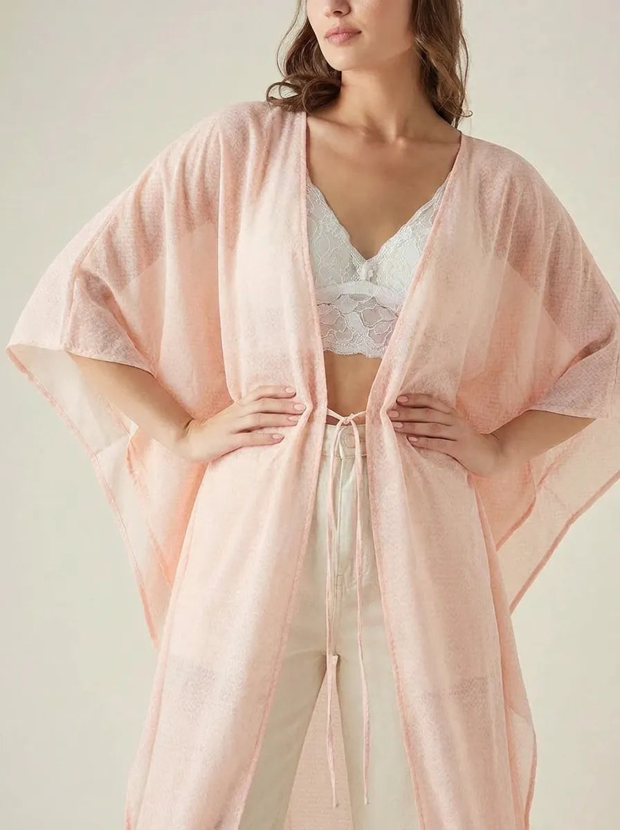 The Kaftan Company Sleep Gowns Blush Pink Sheer Chiffon Kaftan Gown with Waist Tie