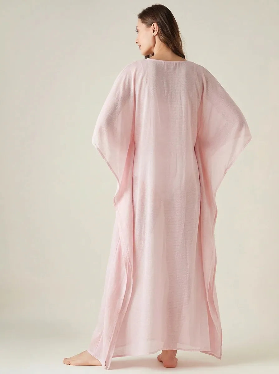 The Kaftan Company Sleep Gowns Blush Pink Sheer Chiffon Kaftan Gown with Waist Tie
