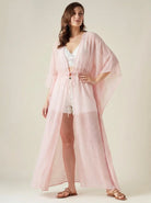 The Kaftan Company Sleep Gowns Blush Pink Sheer Chiffon Kaftan Gown with Waist Tie