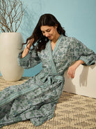 The Kaftan Company Sleep Gowns Floral Grey Cotton Wrap Night Gown