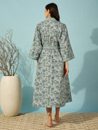 The Kaftan Company Sleep Gowns Floral Grey Cotton Wrap Night Gown