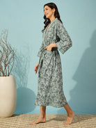 The Kaftan Company Sleep Gowns Floral Grey Cotton Wrap Night Gown