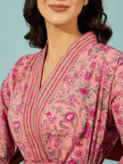 The Kaftan Company Sleep Gowns Floral Pink Cotton Wrap Night Gown