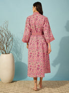 The Kaftan Company Sleep Gowns Floral Pink Cotton Wrap Night Gown