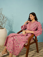 The Kaftan Company Sleep Gowns Floral Pink Cotton Wrap Night Gown