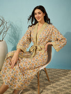 The Kaftan Company Sleep Gowns Floral Yellow Cotton Wrap Night Gown