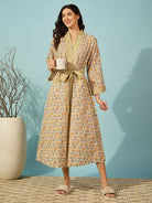 The Kaftan Company Sleep Gowns Floral Yellow Cotton Wrap Night Gown