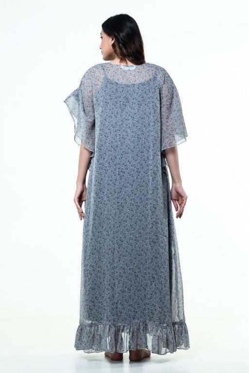 The Kaftan Company Sleep Gowns Grey Printed Chiffon Nightwear Kaftan Gown