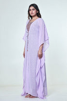 The Kaftan Company Sleep Gowns Lavender Textured Georgette Kaftan Gown Set with Cotton Inner