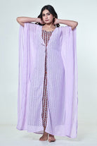 The Kaftan Company Sleep Gowns Lavender Textured Georgette Kaftan Gown Set with Cotton Inner