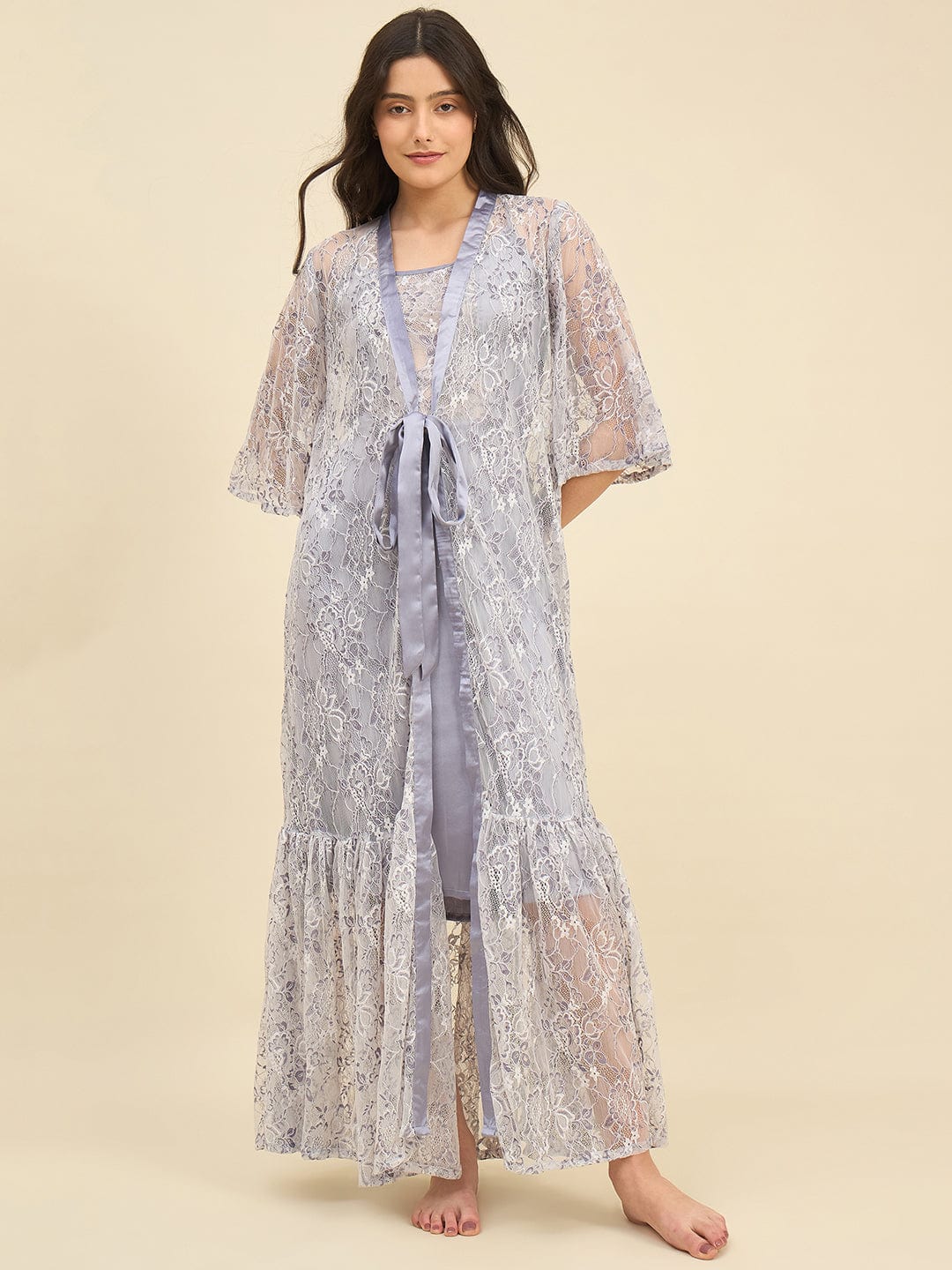 Lilac Lace Gown with Satin Inner Slip - Intimare Bridal Collection M Lilac Lace Gown with Satin Inner Slip - Intimare Bridal Collection M