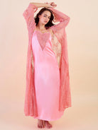 The Kaftan Company Sleep Gowns Luxury Lace Gown Set - Sheer Lace Gown with Satin Slip