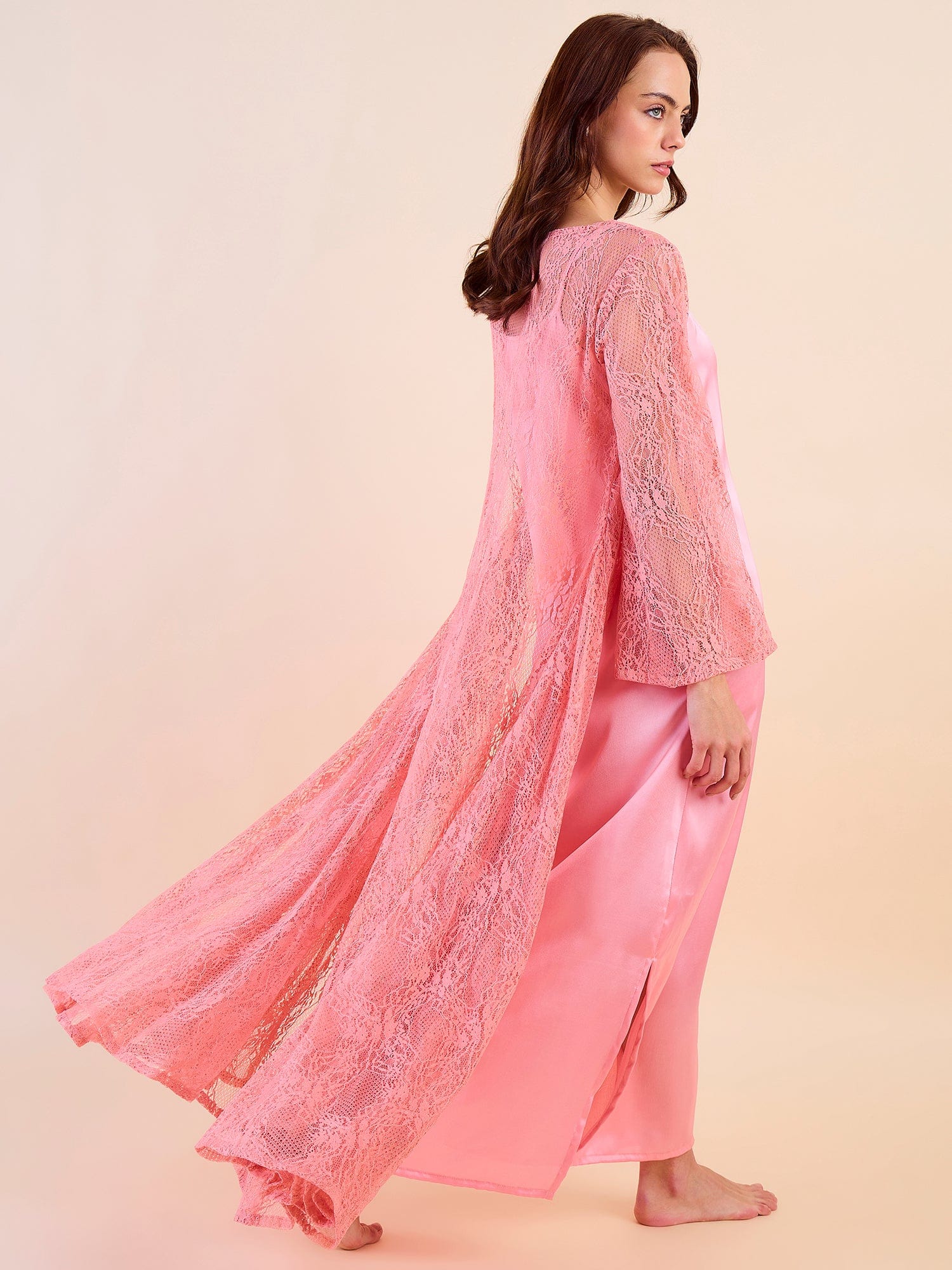 The Kaftan Company Sleep Gowns Luxury Lace Gown Set - Sheer Lace Gown with Satin Slip