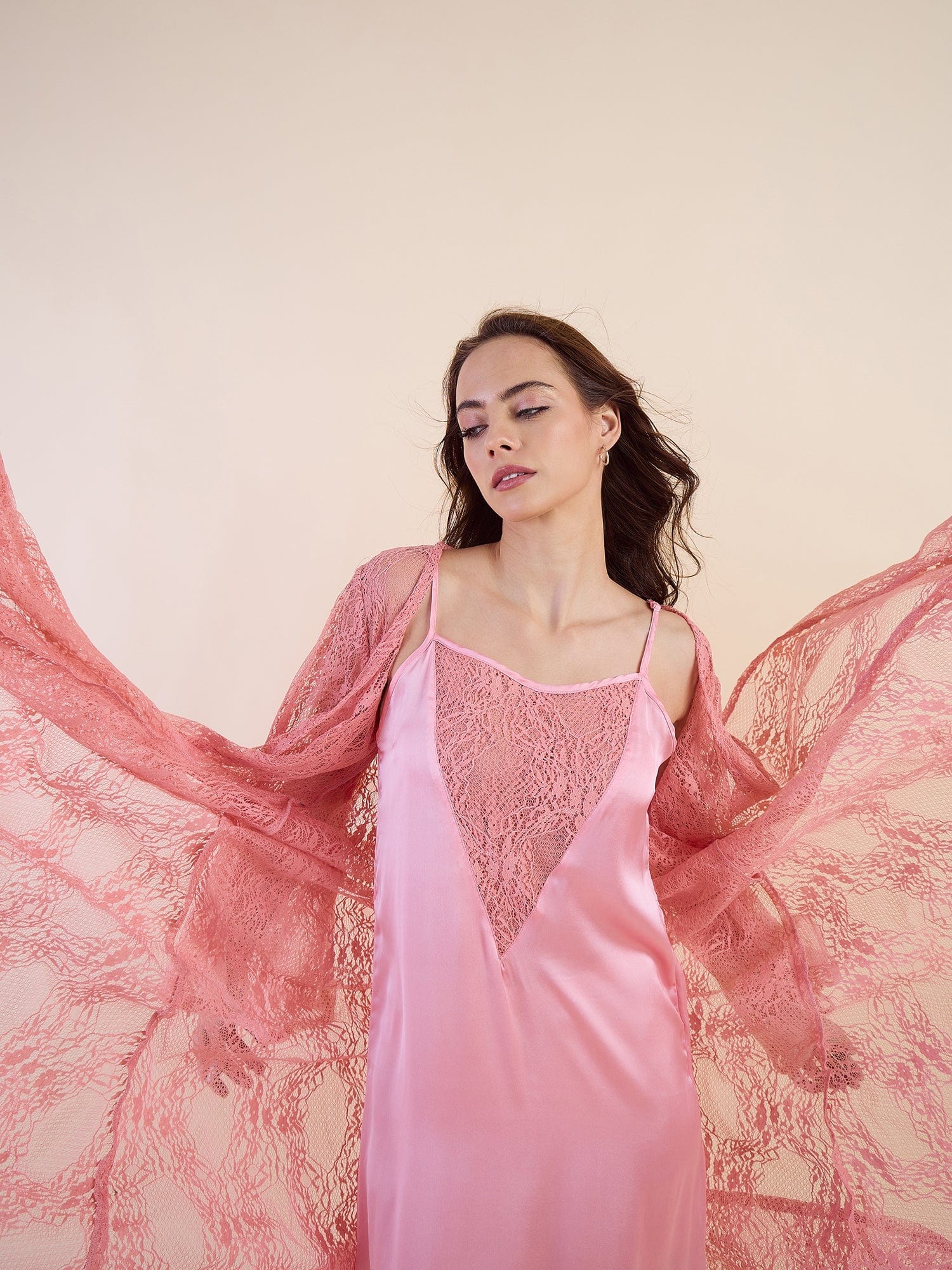 The Kaftan Company Sleep Gowns Luxury Lace Gown Set - Sheer Lace Gown with Satin Slip