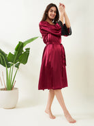 The Kaftan Company Sleep Gowns Maroon Laced Up Gown-Set