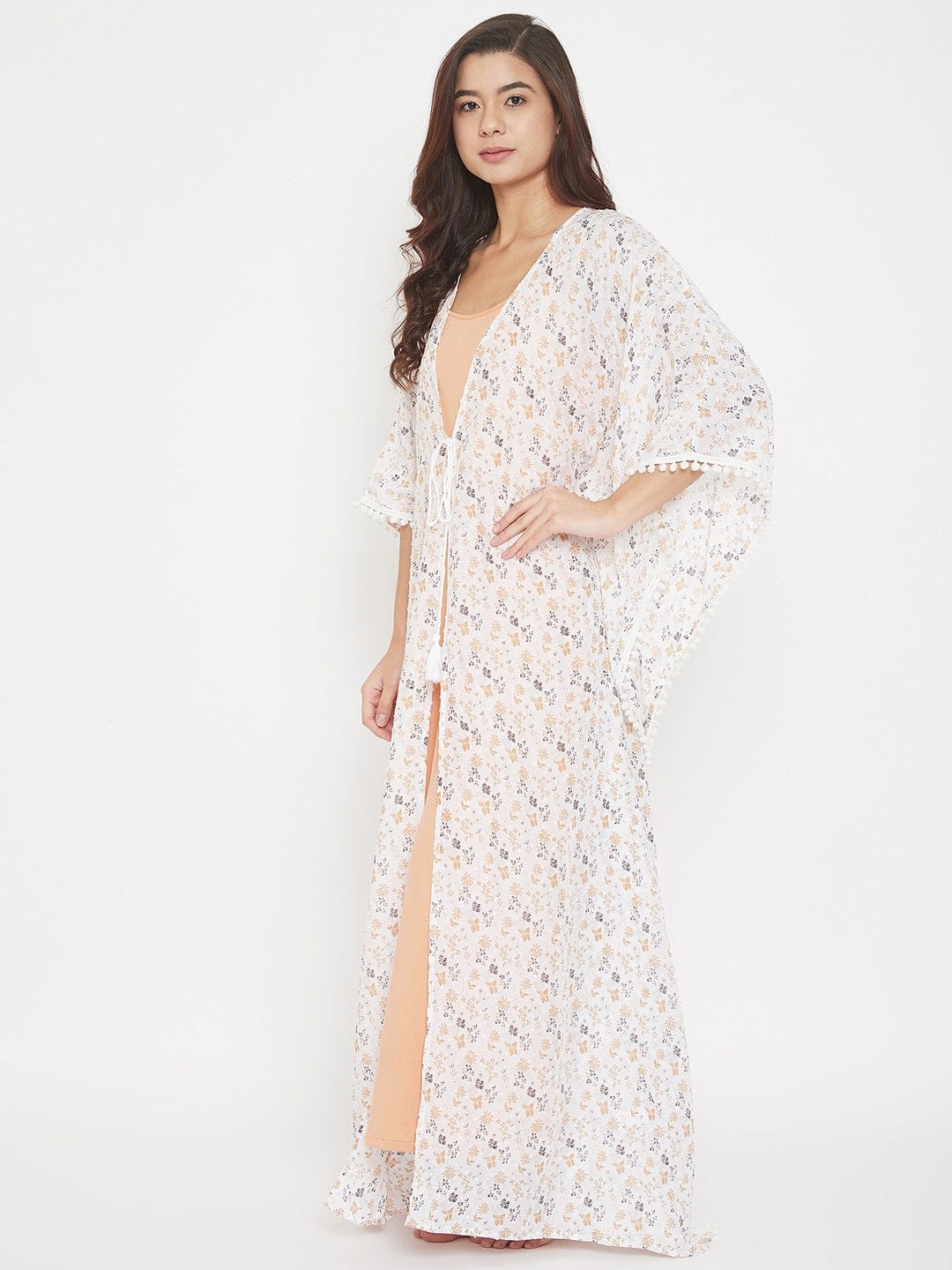 The Kaftan Company Sleep Gowns Off White Floral Printed Maxi Gown