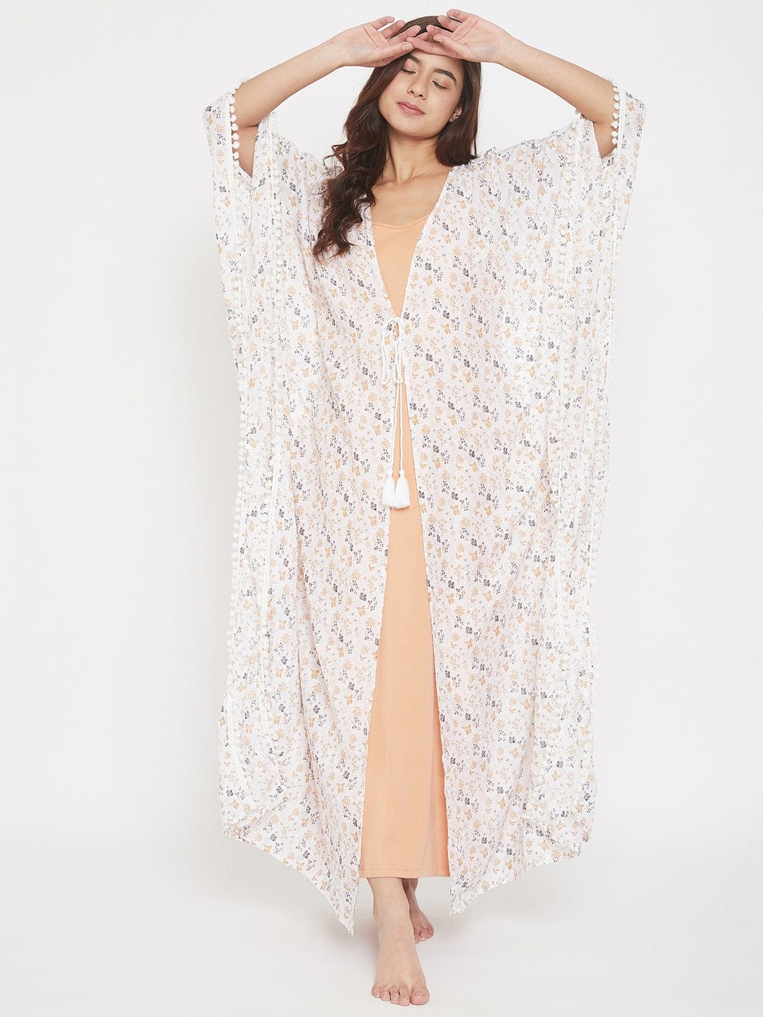 The Kaftan Company Sleep Gowns Off White Floral Printed Maxi Gown