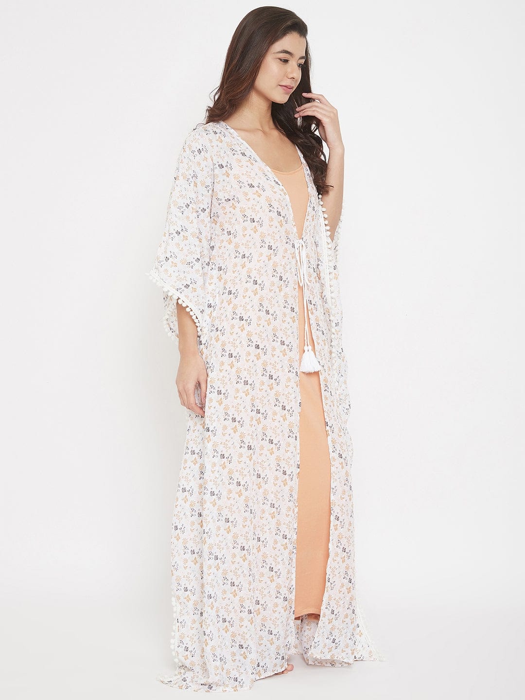 The Kaftan Company Sleep Gowns Off White Floral Printed Maxi Gown