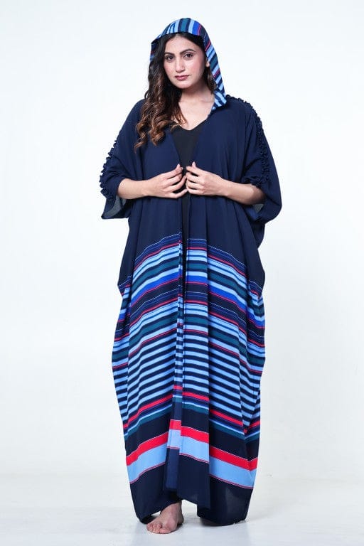 The Kaftan Company Sleep Gowns Onesize Blue Striped Freesize Kaftan Sleep Gown in Soft Crepe